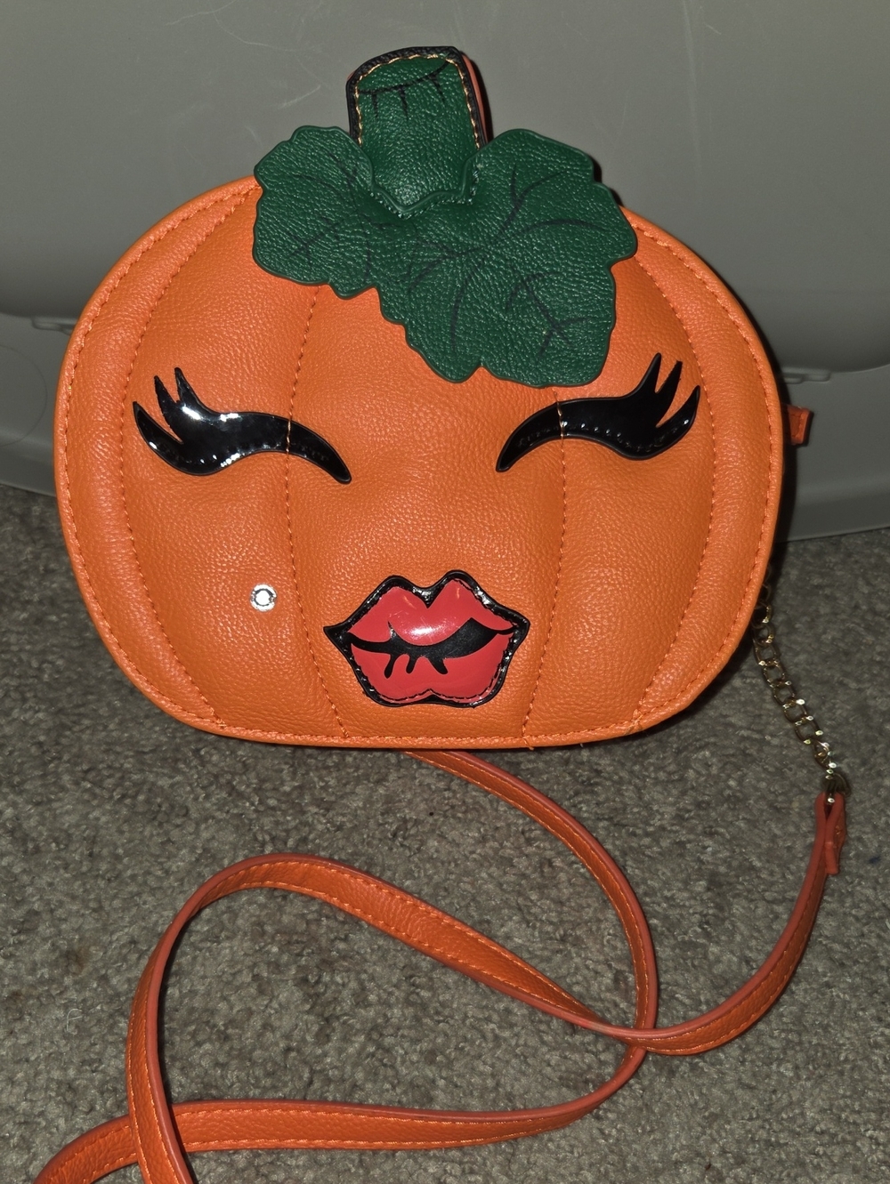 Betsey Johnson Orange Pumpkin Face Crossbody Bag